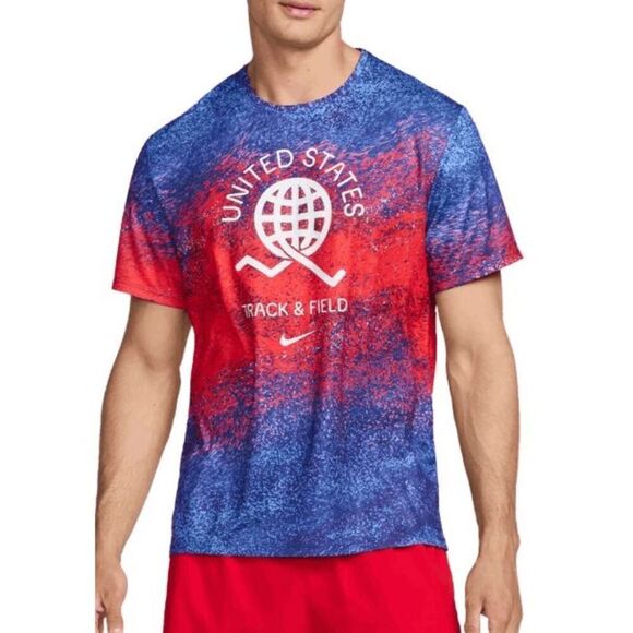 NIKE USA Miler Men's Short-Sleeve Running Top Track and Field UPF+40 XL - Picture 1 of 10